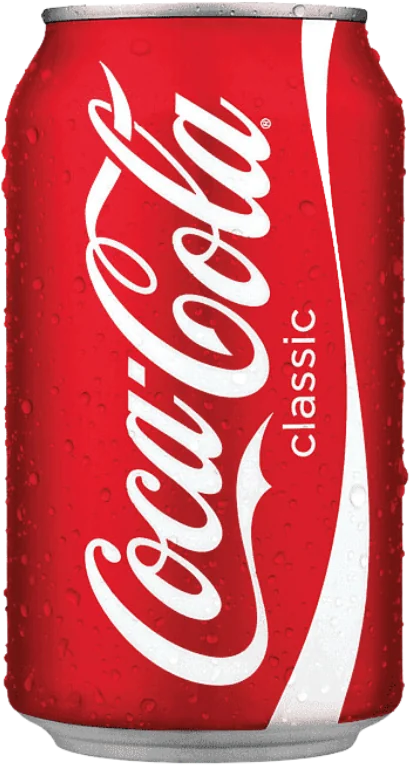Lata de Coca-Cola con un sello simulado de advertencia: «Alto en azúcares»
